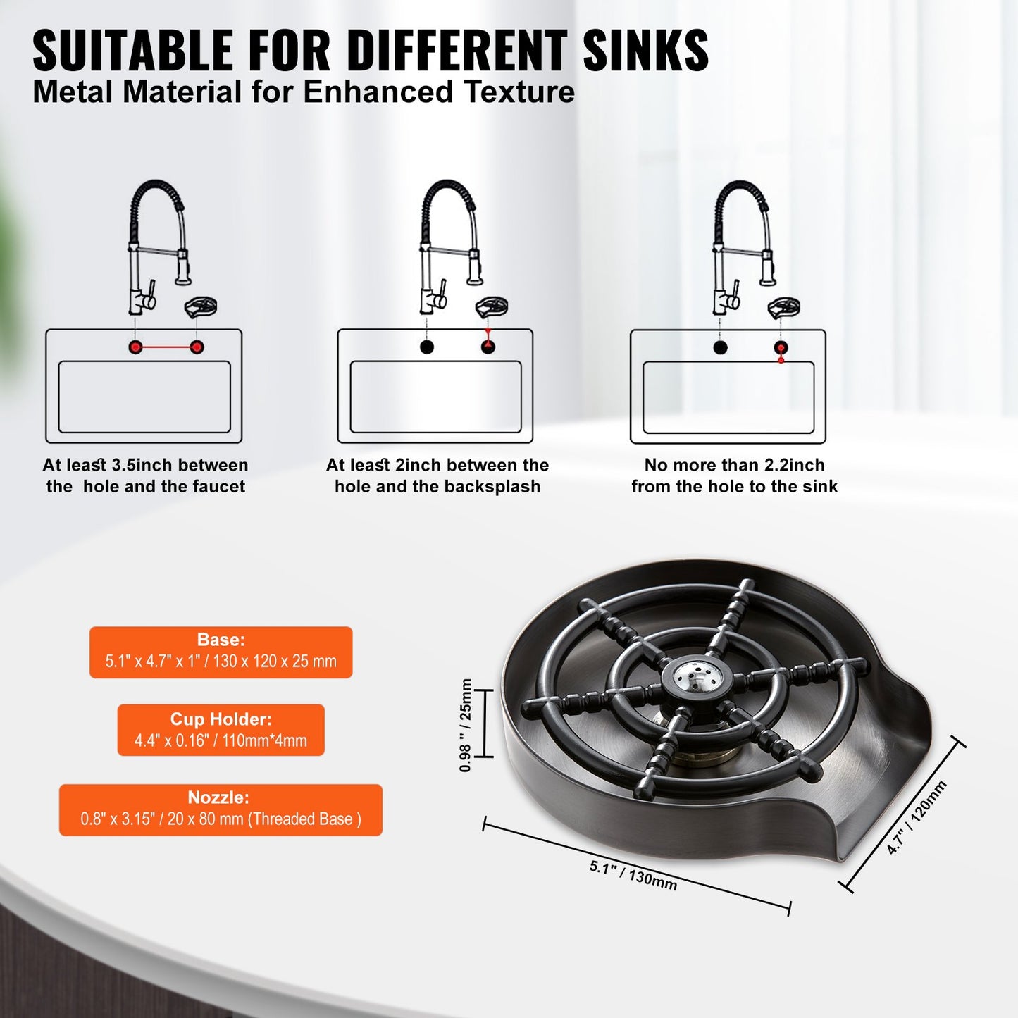 Glass Rinser 10-Hole Rotating Stainless Steel Washer ABS Cup Holder - Image 4