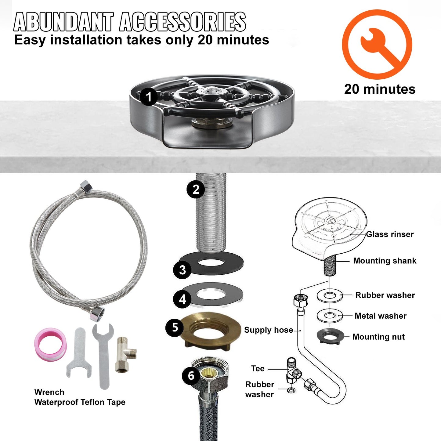 Glass Rinser 10-Hole Rotating Stainless Steel Washer ABS Cup Holder - Image 5