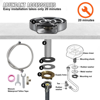 Glass Rinser 10-Hole Rotating Stainless Steel Washer ABS Cup Holder - Image 5