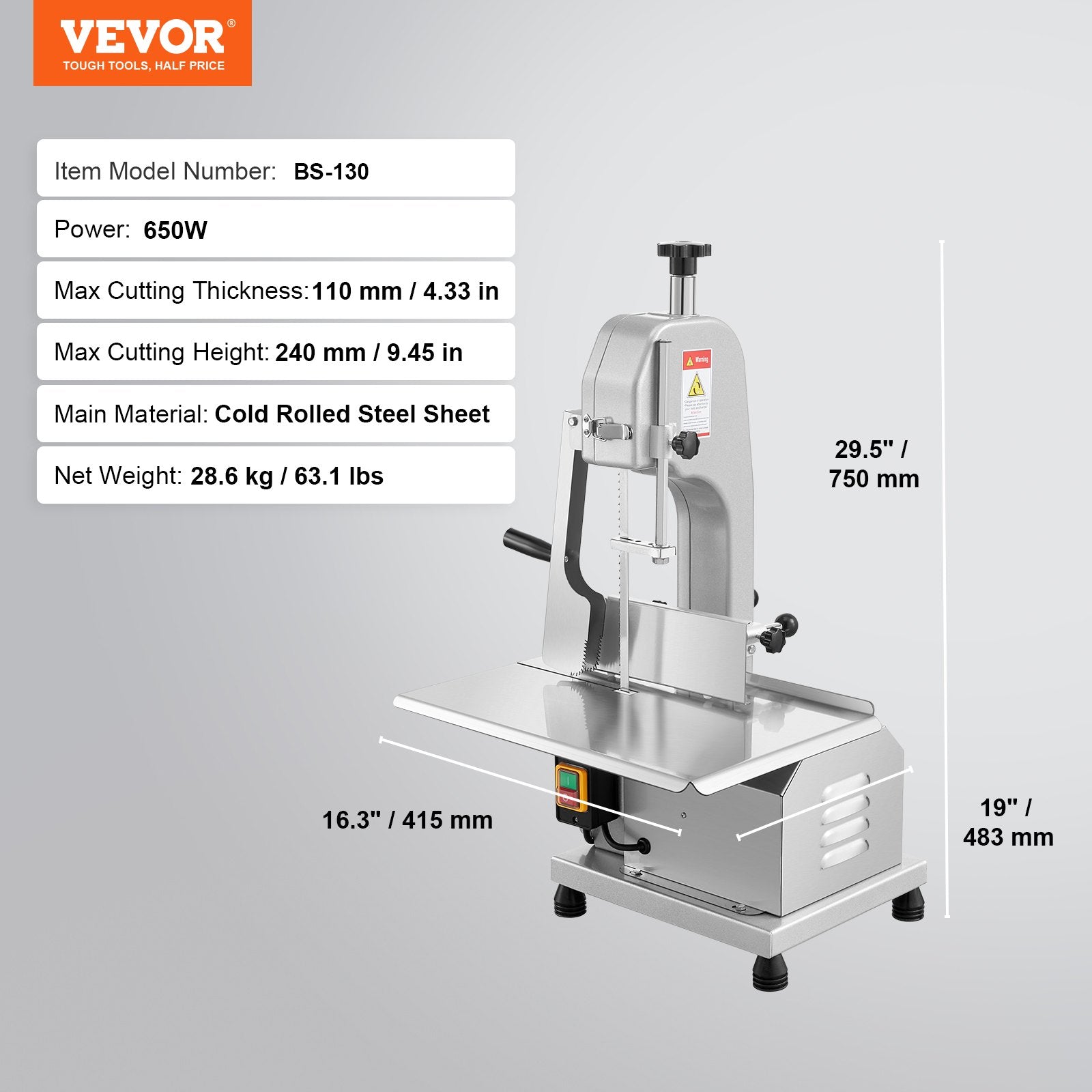 650W Commercial Electric Meat Bandsaw Stainless Steel Bone Sawing Machine - Image 7