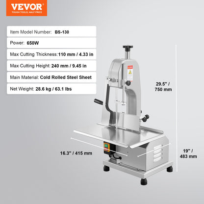 650W Commercial Electric Meat Bandsaw Stainless Steel Bone Sawing Machine - Image 7