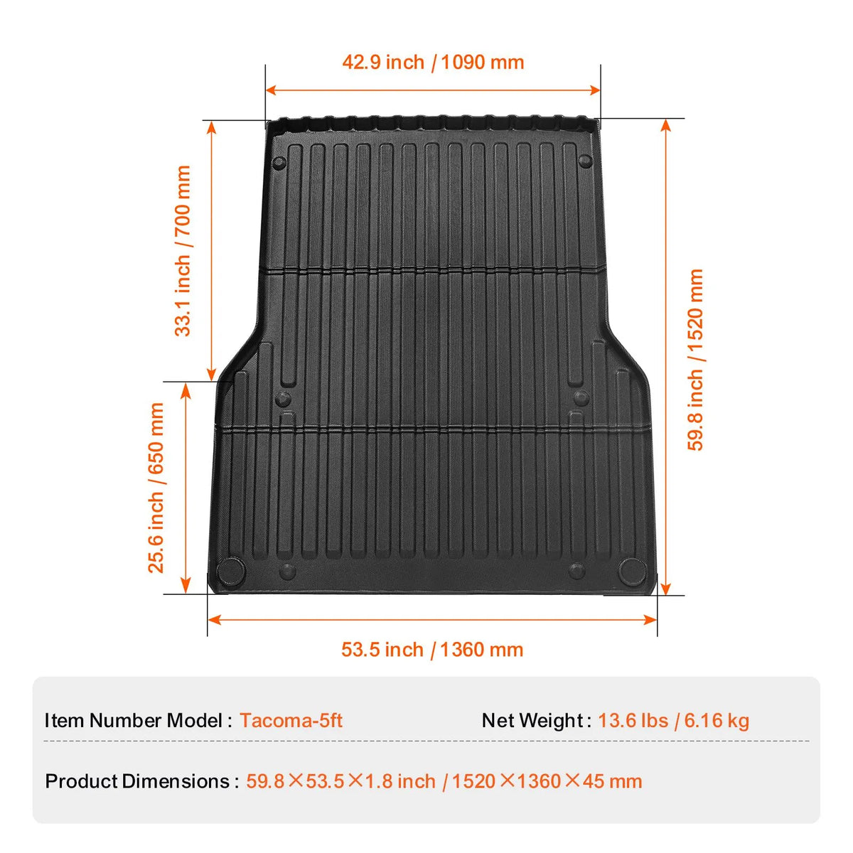 Truck Bed Mat Fit 2005-2023 Toyota Tacoma TPE Truck Bed Liner Accessories - Image 7