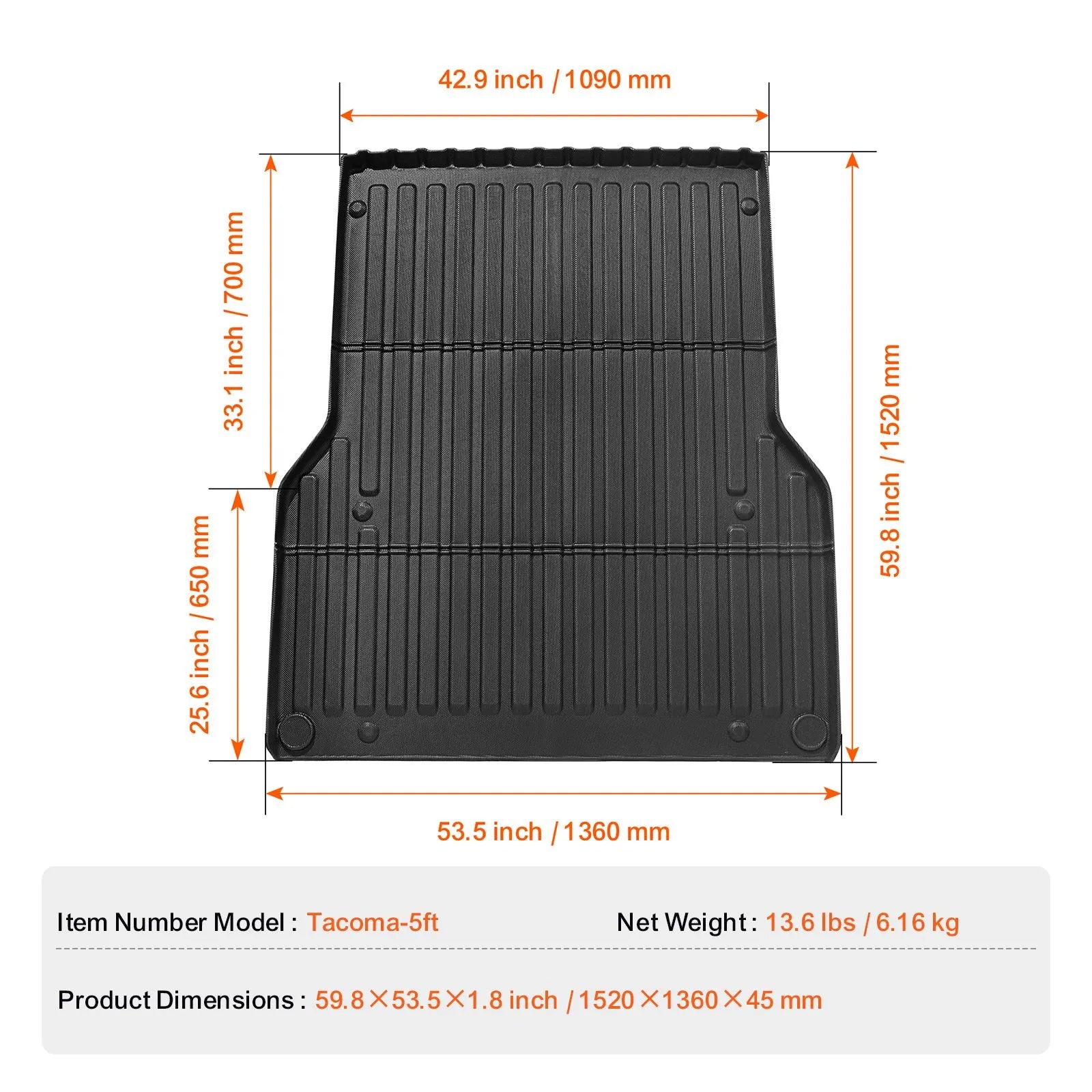 Truck Bed Mat Fit 2005-2023 Toyota Tacoma TPE Truck Bed Liner Accessories - Image 7