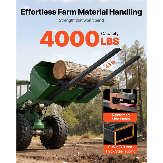 Pallet Forks, 1814 kg Clamp on Pallet Forks, 149 cm Total Length Heavy-Duty Tractor Fork with Adjustable Stabilizer Bar for Tractor Attachments, Loader Bucket, and Skid Steer, Black - Image 2
