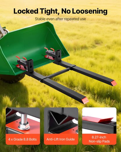 Pallet Forks, 1814 kg Clamp on Pallet Forks, 149 cm Total Length Heavy-Duty Tractor Fork with Adjustable Stabilizer Bar for Tractor Attachments, Loader Bucket, and Skid Steer, Black - Image 3