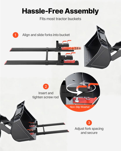 Pallet Forks, 1814 kg Clamp on Pallet Forks, 149 cm Total Length Heavy-Duty Tractor Fork with Adjustable Stabilizer Bar for Tractor Attachments, Loader Bucket, and Skid Steer, Black - Image 5