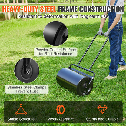 Lawn Roller, 13 Gallon 24Inch Sand/Water Filled Yard Roller, Steel Sod Roller with Easy-turn Plug and U-Shaped Ergonomic Handle for Convenient Push and Pull, for Lawn, Garden, Farm, Park, Black - Image 4