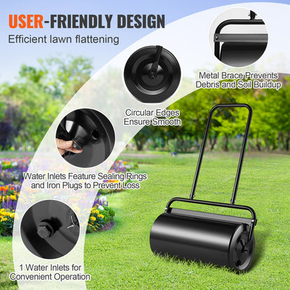 Lawn Roller, 13 Gallon 24Inch Sand/Water Filled Yard Roller, Steel Sod Roller with Easy-turn Plug and U-Shaped Ergonomic Handle for Convenient Push and Pull, for Lawn, Garden, Farm, Park, Black - Image 5