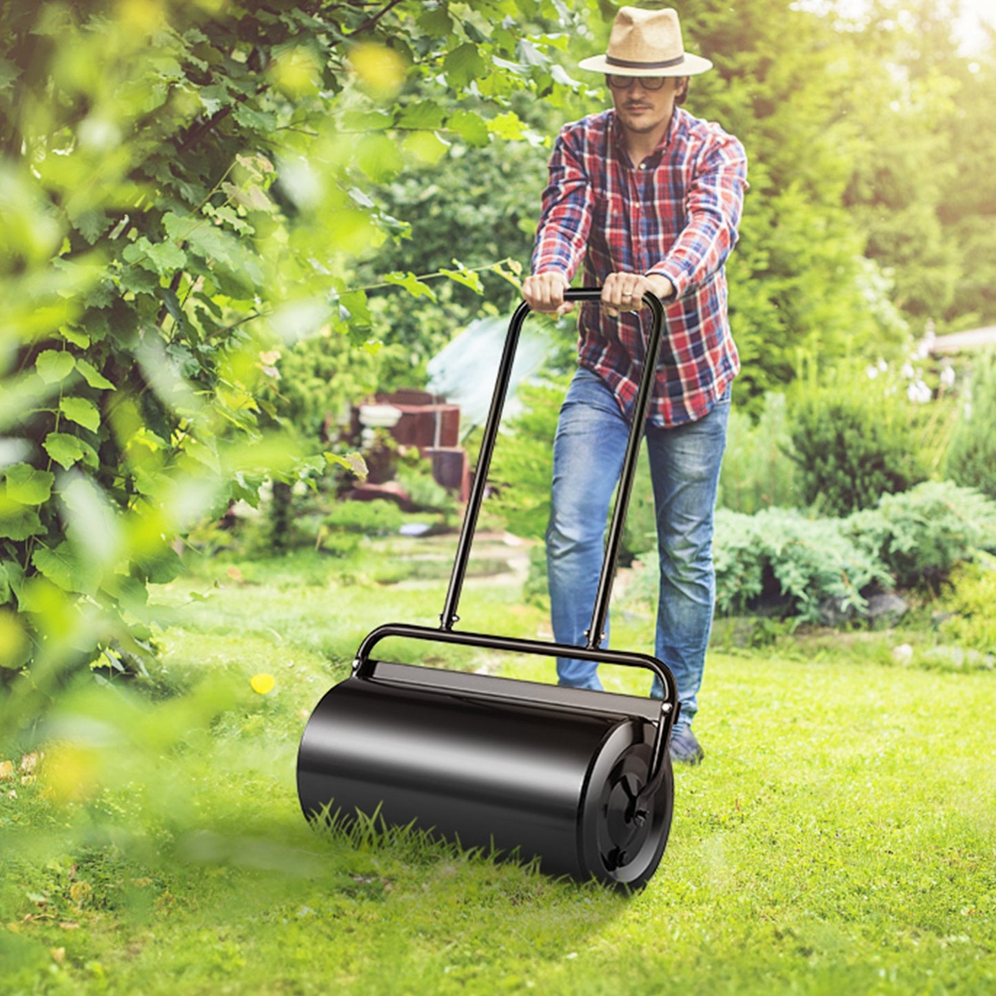Lawn Roller, 13 Gallon 24Inch Sand/Water Filled Yard Roller, Steel Sod Roller with Easy-turn Plug and U-Shaped Ergonomic Handle for Convenient Push and Pull, for Lawn, Garden, Farm, Park, Black - Image 8