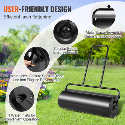 Lawn Roller, 17 Gallon 36 Inch Sand/Water Filled Yard Roller, Steel Sod Roller with Easy-turn Plug and U-Shaped Ergonomic Handle for Convenient Push and Pull, for Lawn, Garden, Farm, Park, Black - Image 5