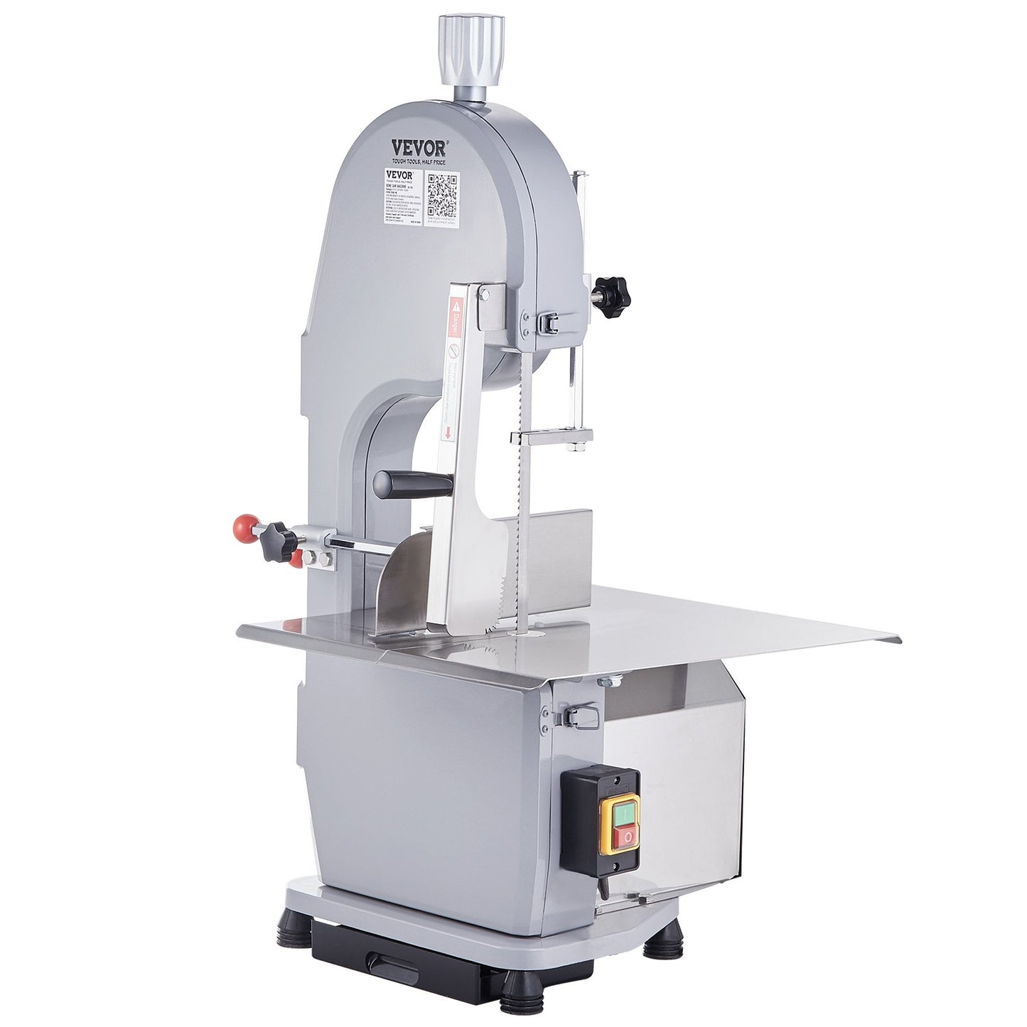 Commercial Electric Meat Bandsaw, 1500W Stainless Steel Countertop Bone Sawing Machine, Workbeach 19.3" x 15", 0.16-7.9 Inch Cutting Thickness, Frozen Meat Cutter with 6 Blades for Rib Pork Beef