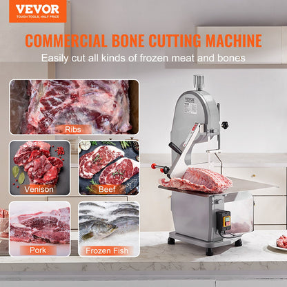Commercial Electric Meat Bandsaw, 1500W Stainless Steel Countertop Bone Sawing Machine, Workbeach 19.3" x 15", 0.16-7.9 Inch Cutting Thickness, Frozen Meat Cutter with 6 Blades for Rib Pork Beef - Image 2