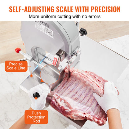 Commercial Electric Meat Bandsaw, 1500W Stainless Steel Countertop Bone Sawing Machine, Workbeach 19.3" x 15", 0.16-7.9 Inch Cutting Thickness, Frozen Meat Cutter with 6 Blades for Rib Pork Beef - Image 4