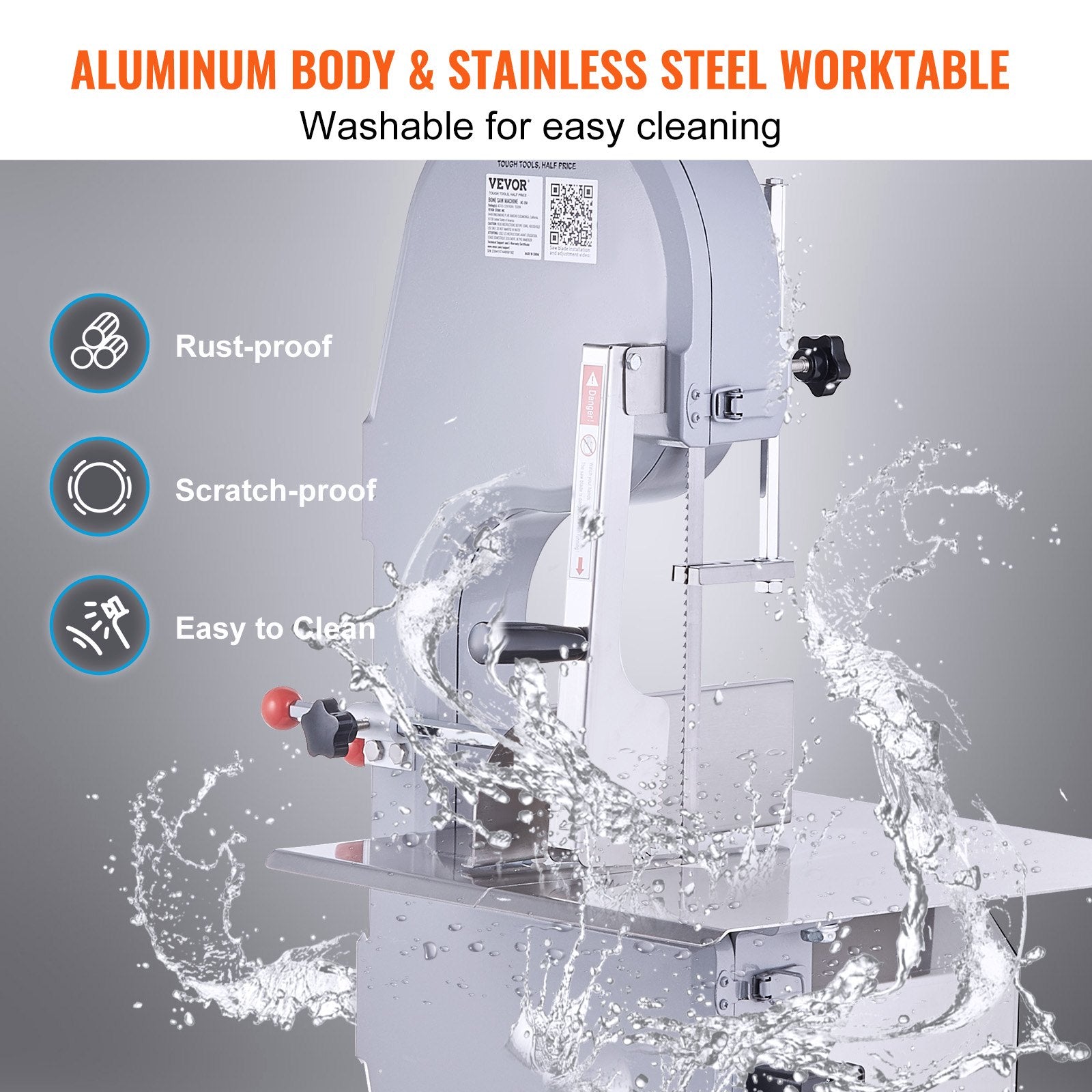 Commercial Electric Meat Bandsaw, 1500W Stainless Steel Countertop Bone Sawing Machine, Workbeach 19.3" x 15", 0.16-7.9 Inch Cutting Thickness, Frozen Meat Cutter with 6 Blades for Rib Pork Beef - Image 5