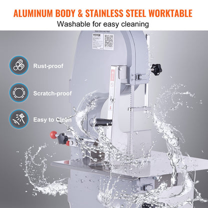 Commercial Electric Meat Bandsaw, 1500W Stainless Steel Countertop Bone Sawing Machine, Workbeach 19.3" x 15", 0.16-7.9 Inch Cutting Thickness, Frozen Meat Cutter with 6 Blades for Rib Pork Beef - Image 5