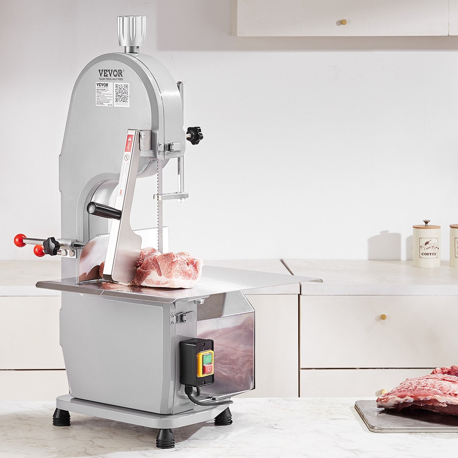 Commercial Electric Meat Bandsaw, 1500W Stainless Steel Countertop Bone Sawing Machine, Workbeach 19.3" x 15", 0.16-7.9 Inch Cutting Thickness, Frozen Meat Cutter with 6 Blades for Rib Pork Beef - Image 8
