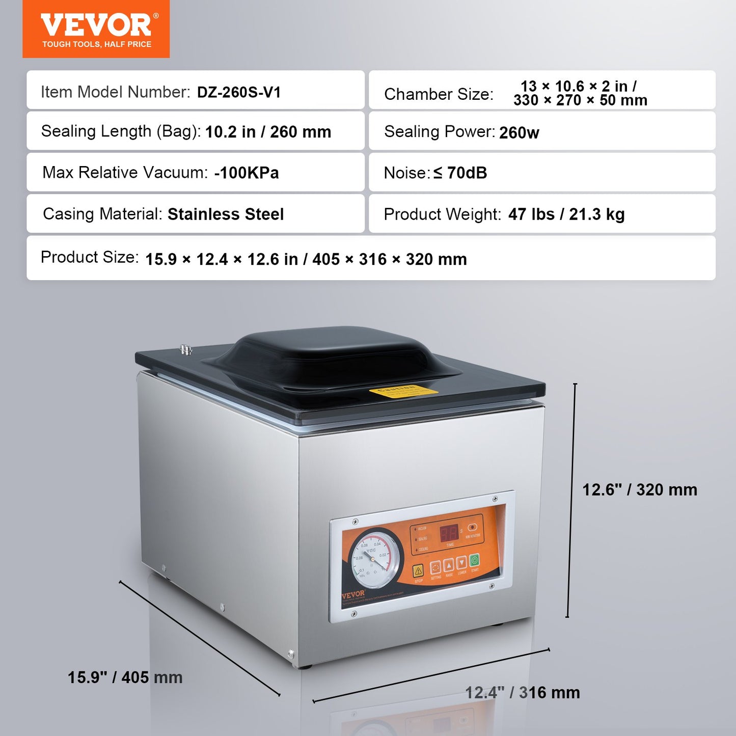 Chamber Vacuum Sealer, 260W Sealing Power, Vacuum Packing Machine for Wet Foods, Meats, Marinades and More, Compact Size with 260 mm Sealing Length, Applied in Home Kitchen and Commercial Use - Image 7