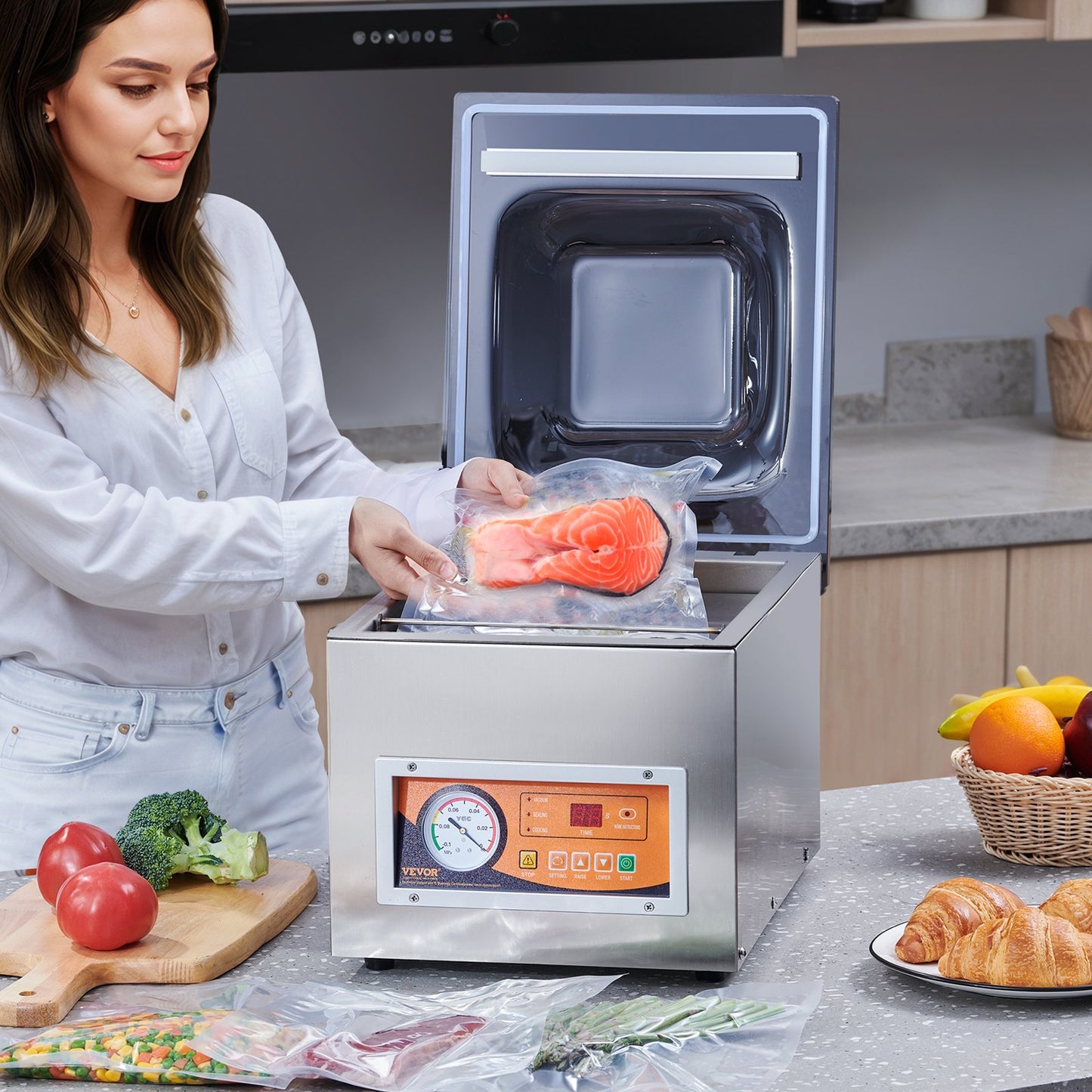 Chamber Vacuum Sealer, 260W Sealing Power, Vacuum Packing Machine for Wet Foods, Meats, Marinades and More, Compact Size with 260 mm Sealing Length, Applied in Home Kitchen and Commercial Use - Image 8