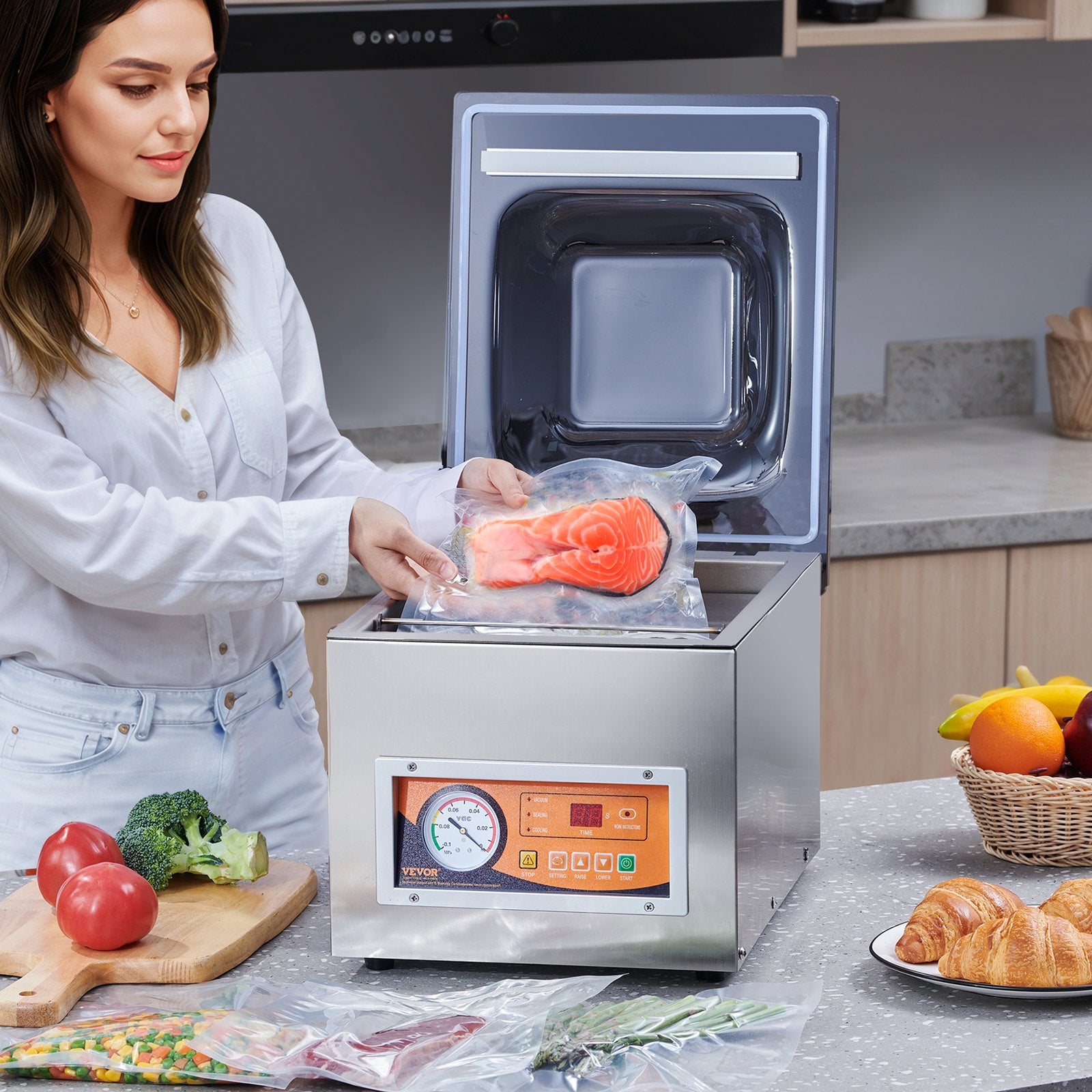 Chamber Vacuum Sealer, 260W Sealing Power, Vacuum Packing Machine for Wet Foods, Meats, Marinades and More, Compact Size with 260 mm Sealing Length, Applied in Home Kitchen and Commercial Use - Image 8