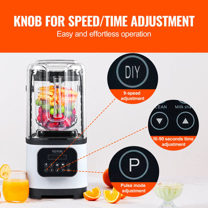 Professional Blender with Shield, Commercial Countertop Blenders, 2L Jar Blender Combo, Stainless Steel 9 Speed & 5 Functions Blender, for Shakes, Smoothies, Peree, and Crush Ice, White - Image 4