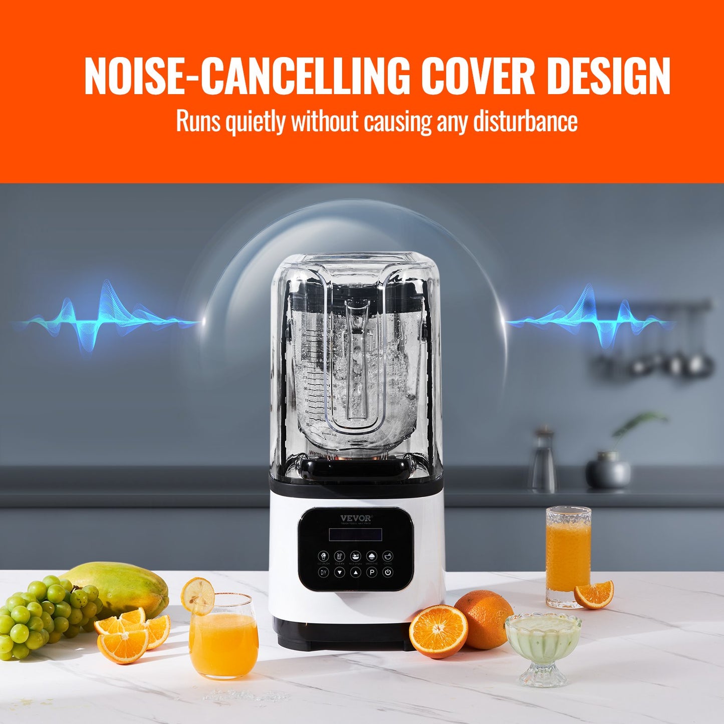 Professional Blender with Shield, Commercial Countertop Blenders, 2L Jar Blender Combo, Stainless Steel 9 Speed & 5 Functions Blender, for Shakes, Smoothies, Peree, and Crush Ice, White - Image 5