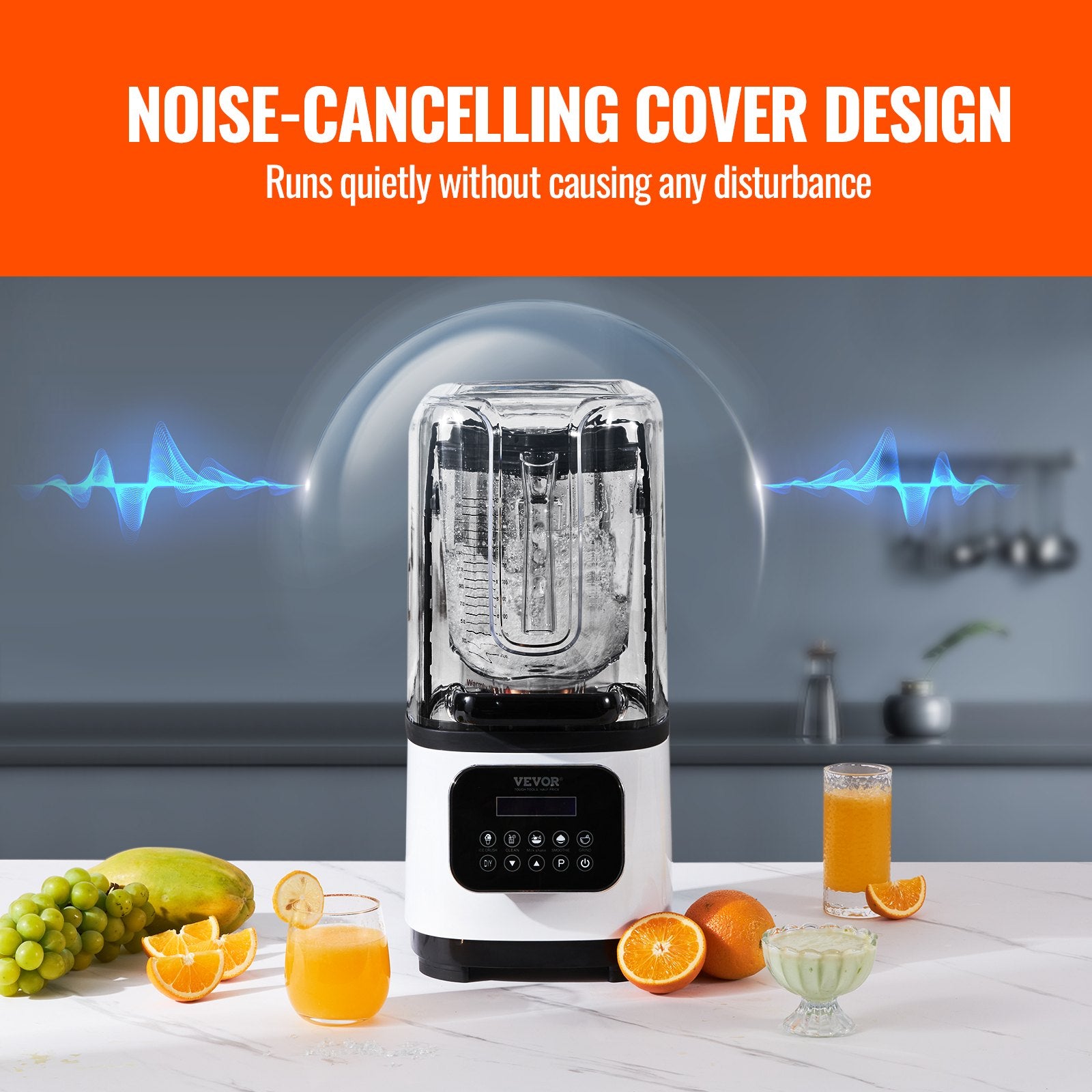 Professional Blender with Shield, Commercial Countertop Blenders, 2L Jar Blender Combo, Stainless Steel 9 Speed & 5 Functions Blender, for Shakes, Smoothies, Peree, and Crush Ice, White - Image 5