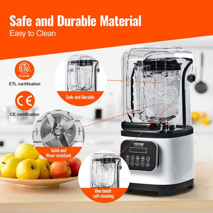 Professional Blender with Shield, Commercial Countertop Blenders, 2L Jar Blender Combo, Stainless Steel 9 Speed & 5 Functions Blender, for Shakes, Smoothies, Peree, and Crush Ice, White - Image 6