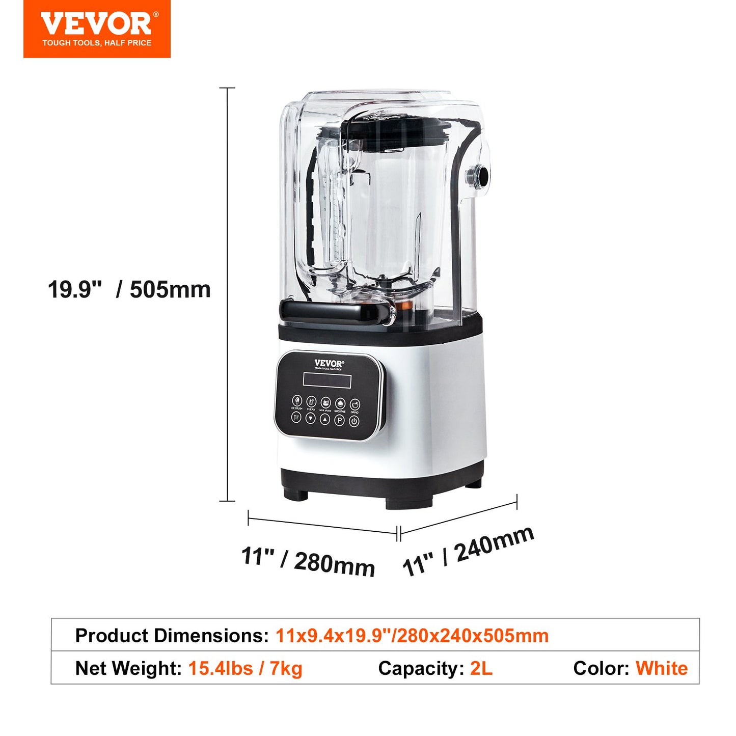Professional Blender with Shield, Commercial Countertop Blenders, 2L Jar Blender Combo, Stainless Steel 9 Speed & 5 Functions Blender, for Shakes, Smoothies, Peree, and Crush Ice, White - Image 7