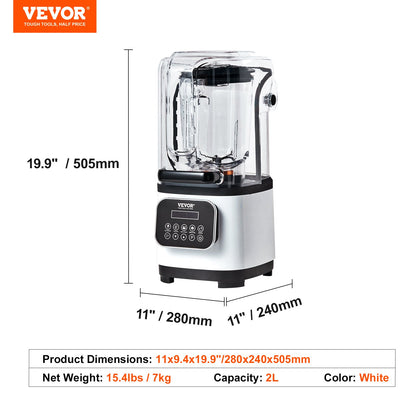 Professional Blender with Shield, Commercial Countertop Blenders, 2L Jar Blender Combo, Stainless Steel 9 Speed & 5 Functions Blender, for Shakes, Smoothies, Peree, and Crush Ice, White - Image 7