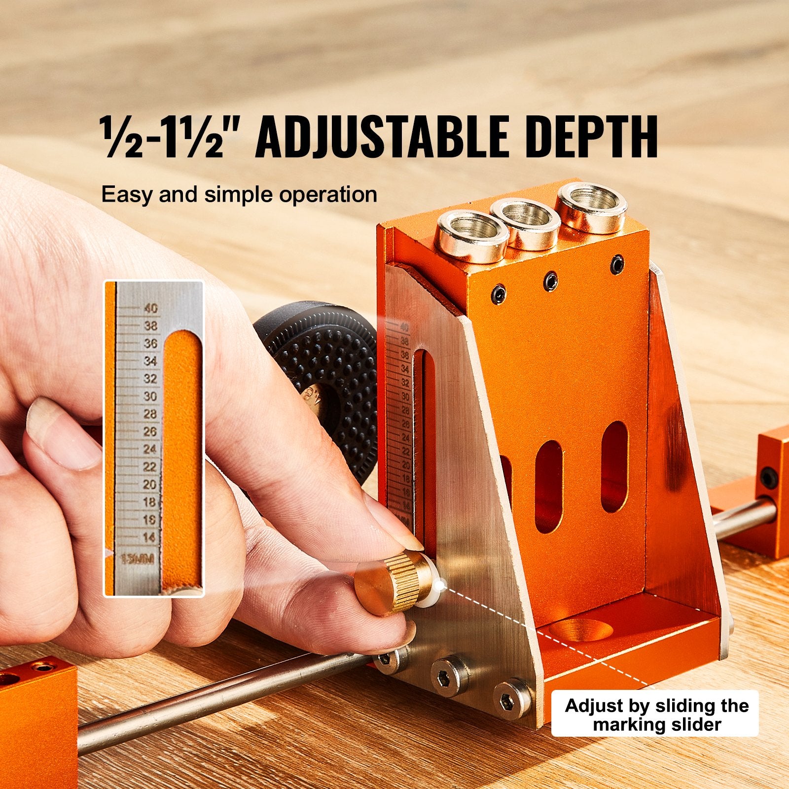Pocket Hole Jig Kit, 34 Pcs Pocket Hole Jig System with C-clamp, Fixture, Step Drills, Wrenches, Drill Stop Rings, Square Drive Bits, Toolbox, for DIY Carpentry Projects, Adjustable - Image 3