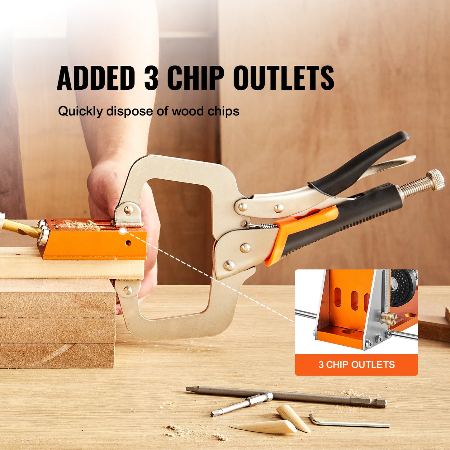 Pocket Hole Jig Kit, 34 Pcs Pocket Hole Jig System with C-clamp, Fixture, Step Drills, Wrenches, Drill Stop Rings, Square Drive Bits, Toolbox, for DIY Carpentry Projects, Adjustable - Image 6