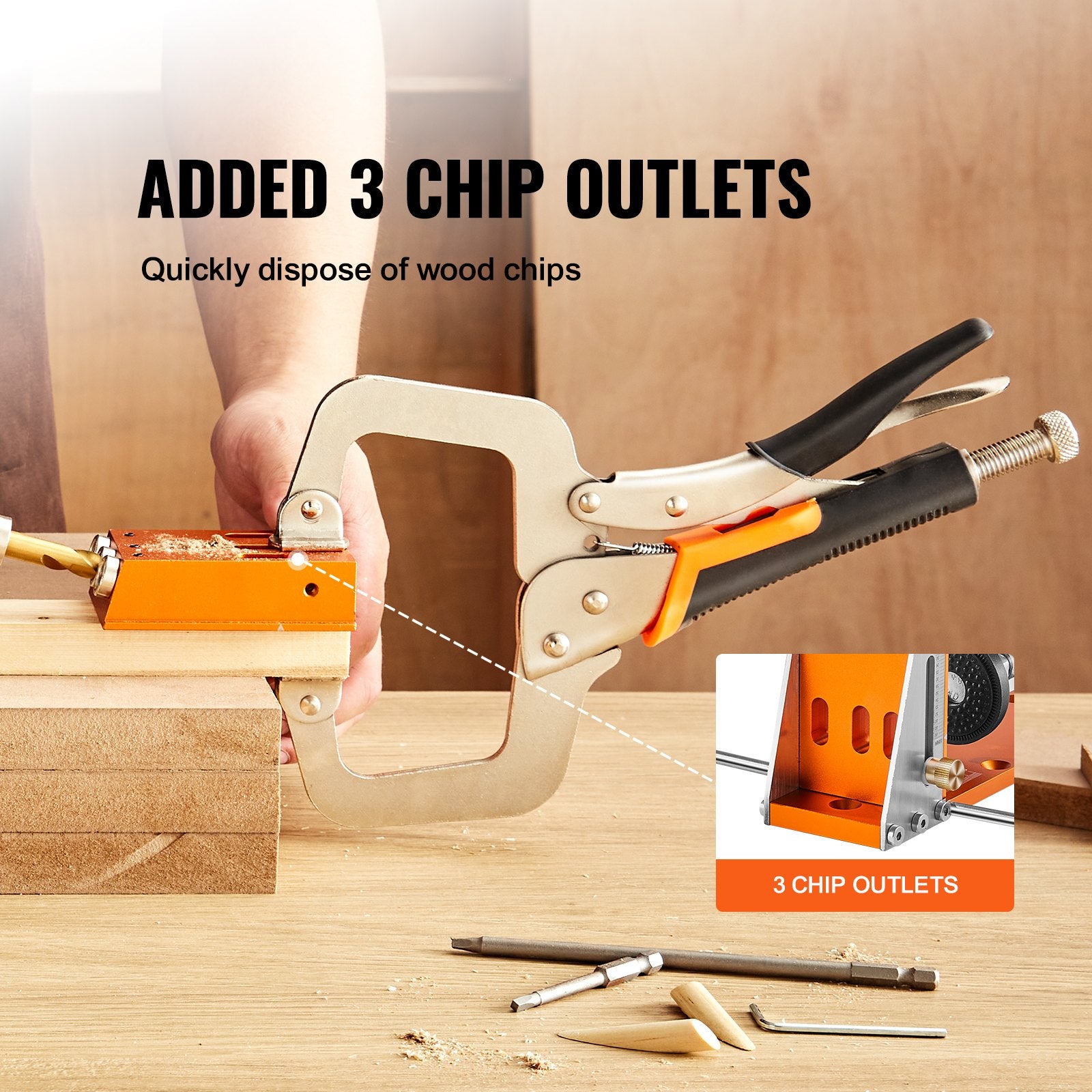 Pocket Hole Jig Kit, 34 Pcs Pocket Hole Jig System with C-clamp, Fixture, Step Drills, Wrenches, Drill Stop Rings, Square Drive Bits, Toolbox, for DIY Carpentry Projects, Adjustable - Image 6