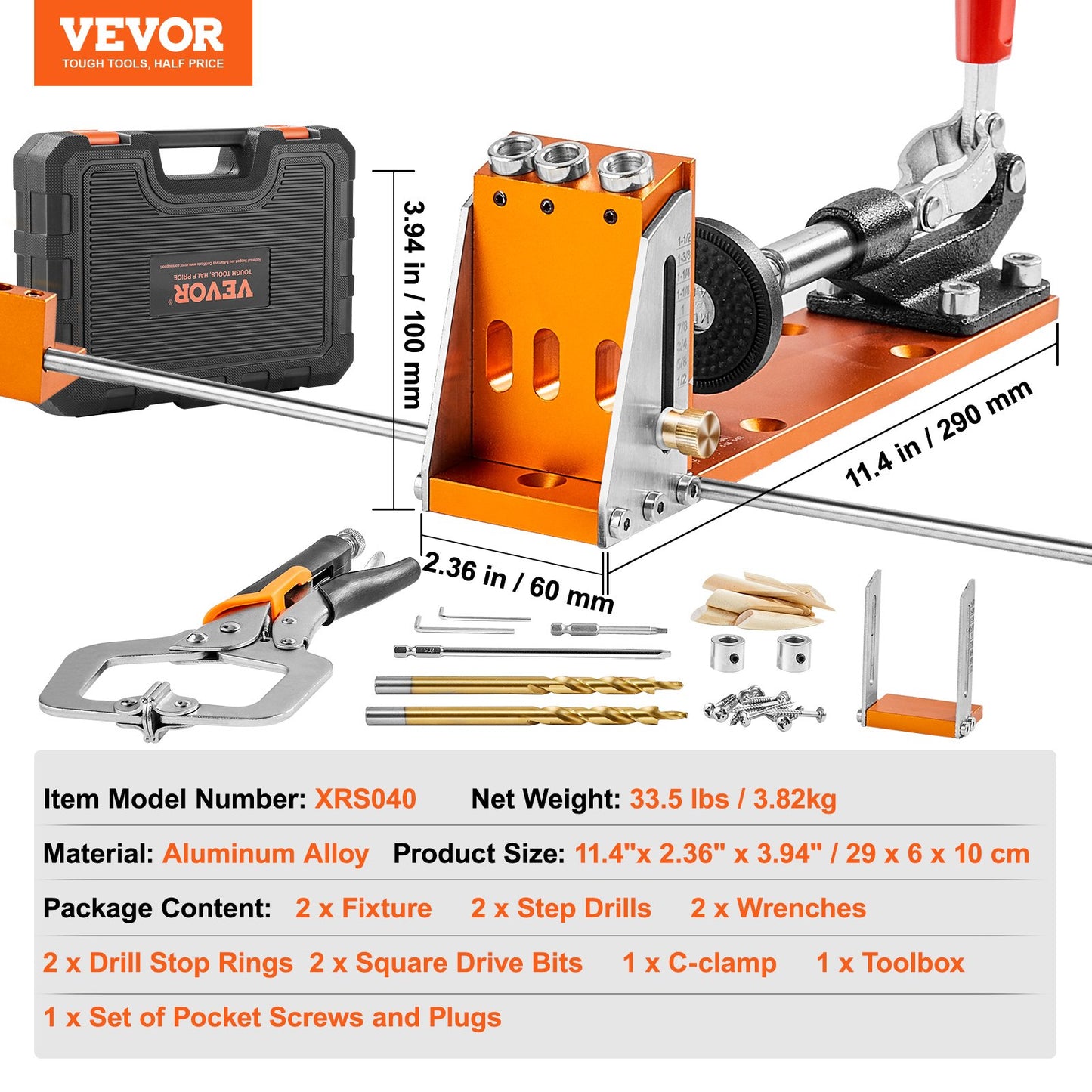 Pocket Hole Jig Kit, 34 Pcs Pocket Hole Jig System with C-clamp, Fixture, Step Drills, Wrenches, Drill Stop Rings, Square Drive Bits, Toolbox, for DIY Carpentry Projects, Adjustable - Image 7