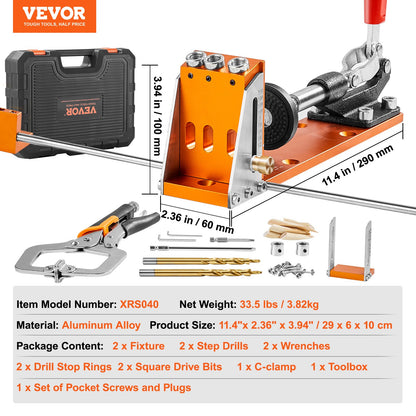 Pocket Hole Jig Kit, 34 Pcs Pocket Hole Jig System with C-clamp, Fixture, Step Drills, Wrenches, Drill Stop Rings, Square Drive Bits, Toolbox, for DIY Carpentry Projects, Adjustable - Image 7