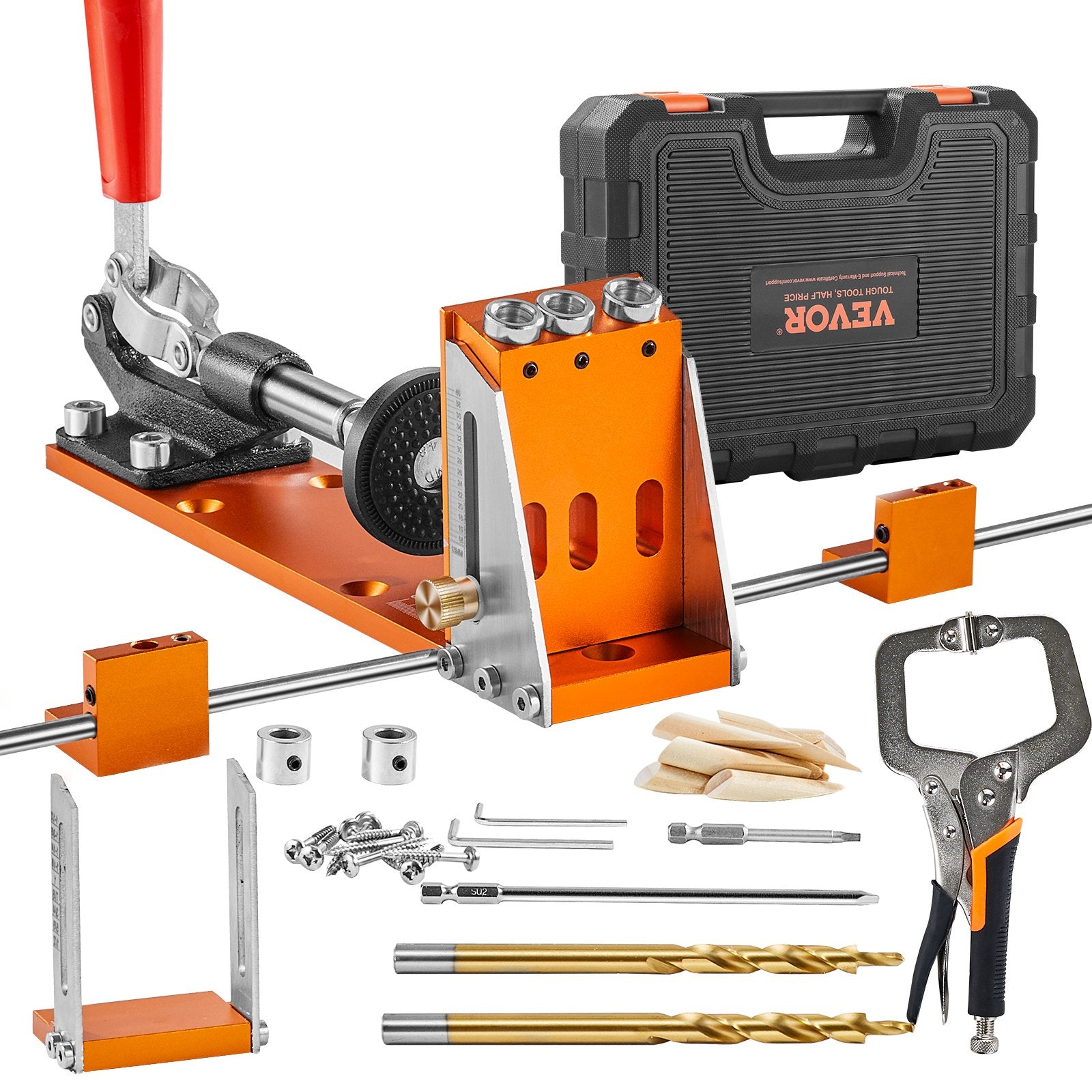 Pocket Hole Jig Kit, 34 Pcs Pocket Hole Jig System with C-clamp, Fixture, Step Drills, Wrenches, Drill Stop Rings, Square Drive Bits, Toolbox, for DIY Carpentry Projects, Adjustable - Image 9