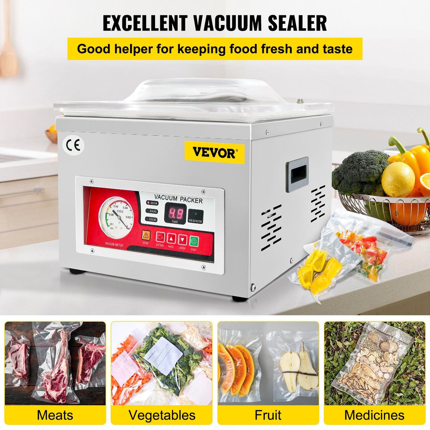 Chamber Vacuum Sealer Vacuum Packaging Machine 6.5 cbm/h Pump Rate 220V - Image 2