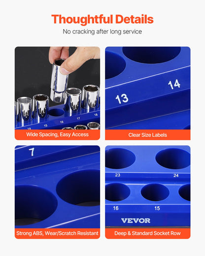 Magnetic Socket Organizer Set, 6PCS Socket Holder, 1/4'', 3/8'' & 1/2'' Metric SAE Socket Trays with Clear Labels, Hold up to 143PCS Standard & Deep Sockets, Blue & Red (Sockets Not Included) - Image 5