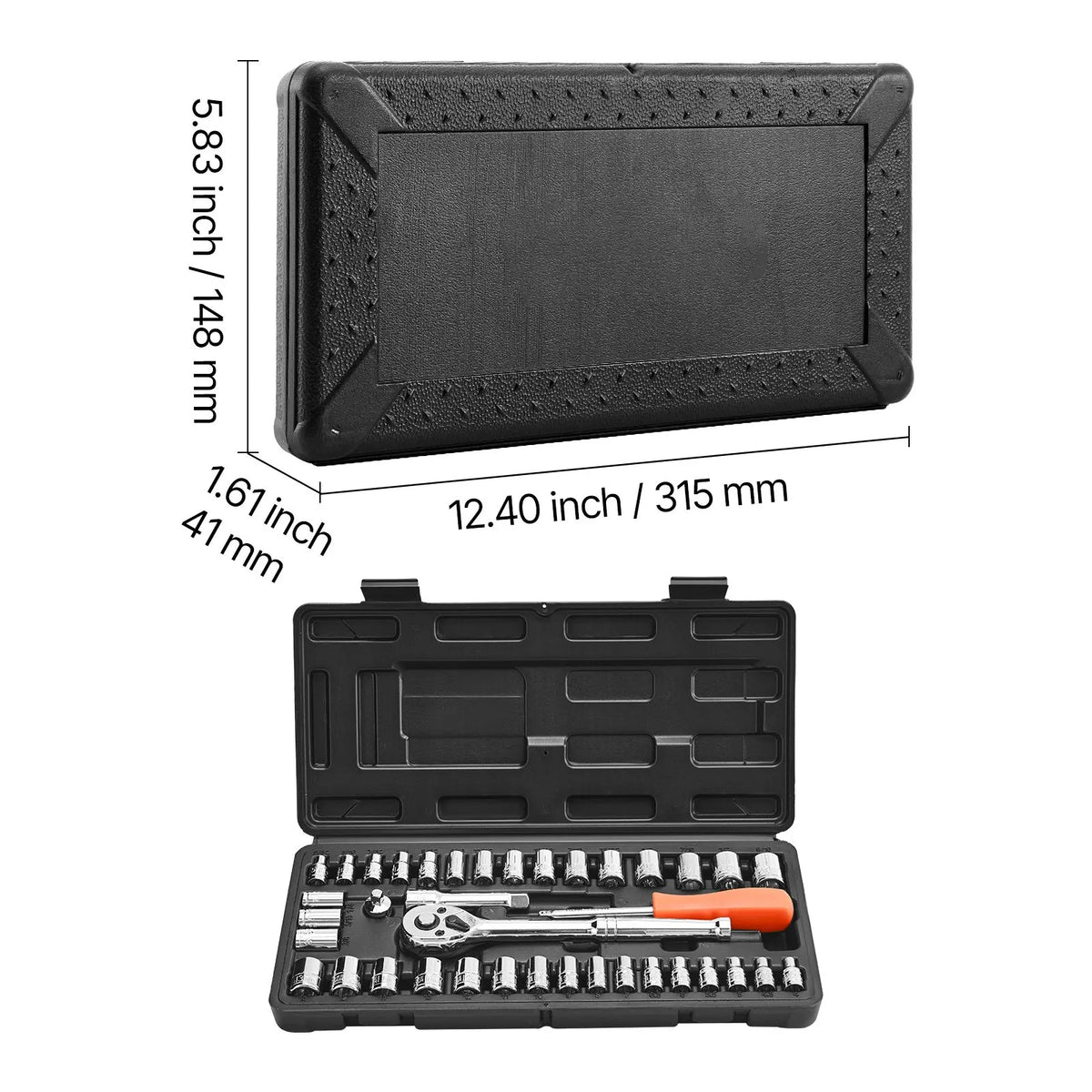 Socket Set, 39 Pieces, 9.5 & 6.4 mm Drive Socket and Ratchet Set, SAE and Metric Size, Mechanic Tool Kit with Ratchet Wrench, Accessories, Storage Case, CR-V Alloy Steel, for Automotive Repair - Image 8
