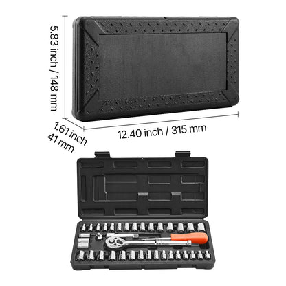 Socket Set, 39 Pieces, 9.5 & 6.4 mm Drive Socket and Ratchet Set, SAE and Metric Size, Mechanic Tool Kit with Ratchet Wrench, Accessories, Storage Case, CR-V Alloy Steel, for Automotive Repair - Image 8