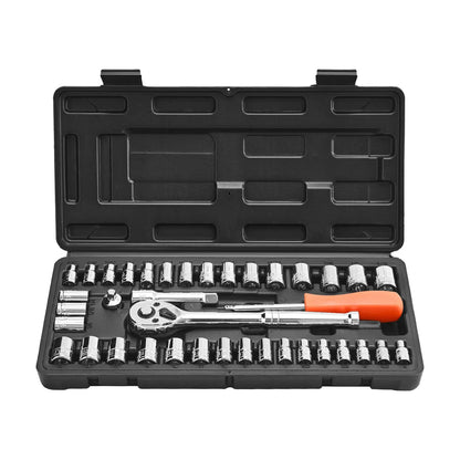 Socket Set, 39 Pieces, 9.5 & 6.4 mm Drive Socket and Ratchet Set, SAE and Metric Size, Mechanic Tool Kit with Ratchet Wrench, Accessories, Storage Case, CR-V Alloy Steel, for Automotive Repair - Image 9