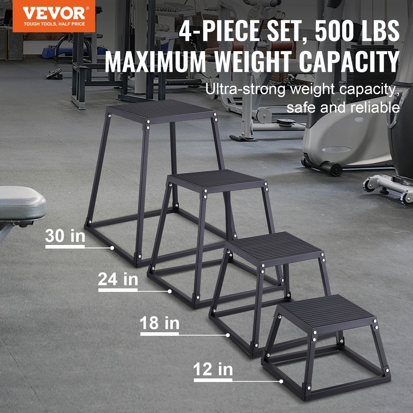 Plyometric Jump Boxes, 12/18/24/30 Inch Plyo Box, Platform and Jumping Agility Box, Anti-Slip Fitness Exercise Step Up Box Set for Home Gym Training, Conditioning Strength Training, Black - Image 2