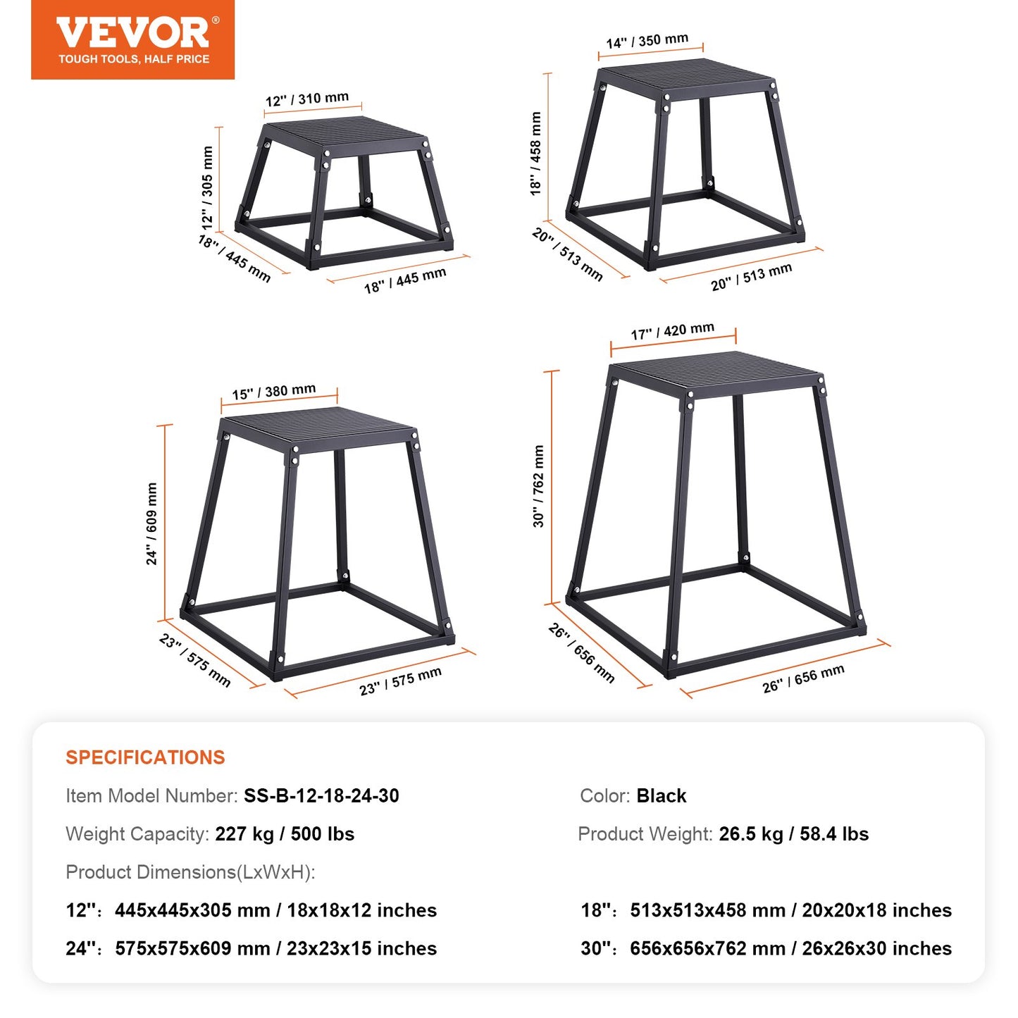 Plyometric Jump Boxes, 12/18/24/30 Inch Plyo Box, Platform and Jumping Agility Box, Anti-Slip Fitness Exercise Step Up Box Set for Home Gym Training, Conditioning Strength Training, Black - Image 7