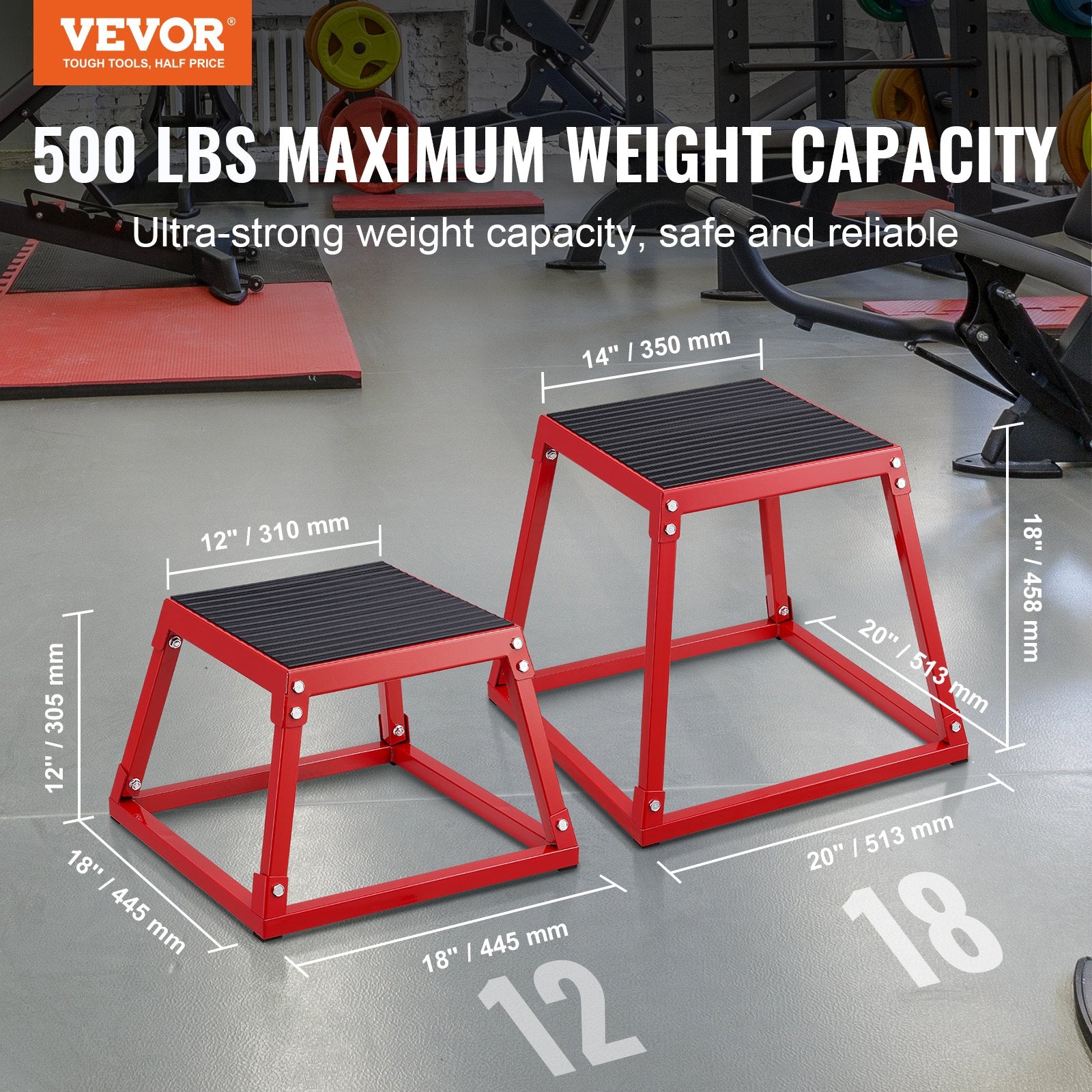 Plyometric Jump Box, 12 Inch Plyo Box, Steel Plyometric Platform and Jumping Agility Box, Anti-Slip Fitness Exercise Step Up Box for Home Gym Training, Conditioning Strength Training, Red - Image 2