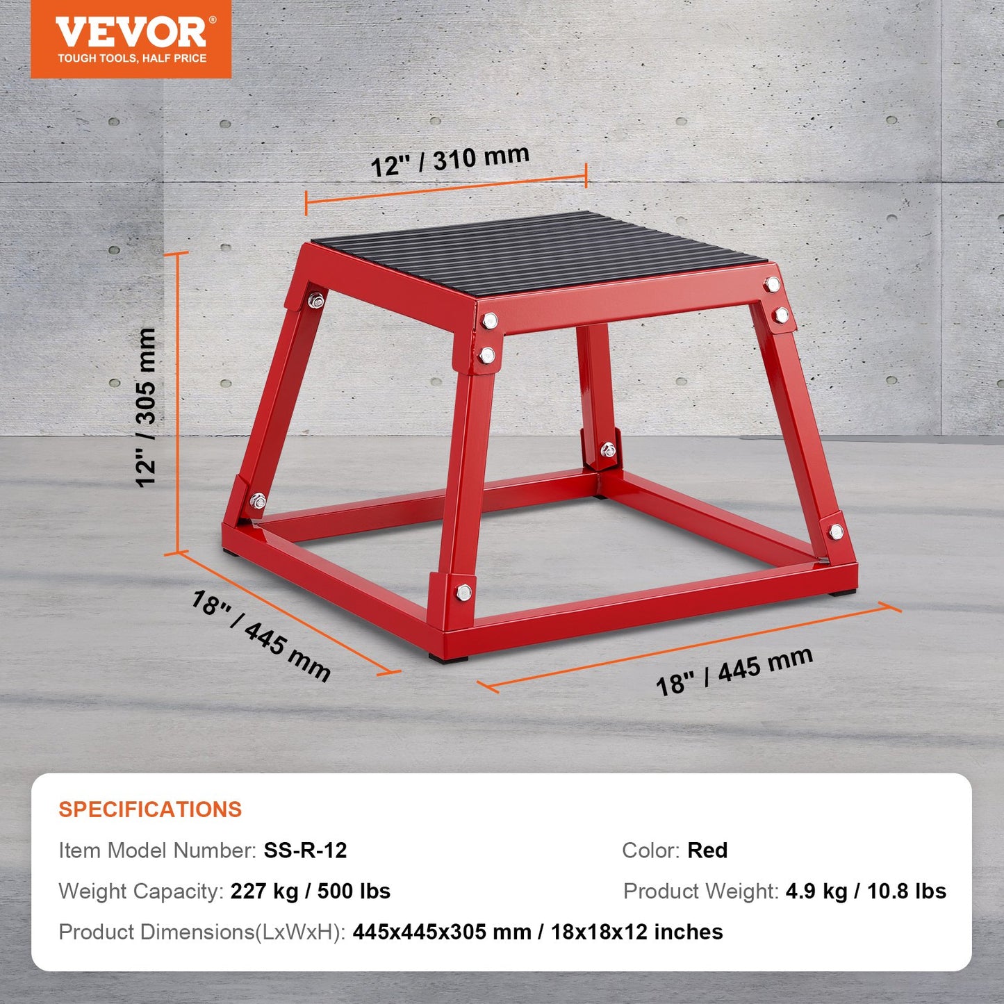 Plyometric Jump Box, 12 Inch Plyo Box, Steel Plyometric Platform and Jumping Agility Box, Anti-Slip Fitness Exercise Step Up Box for Home Gym Training, Conditioning Strength Training, Red - Image 7