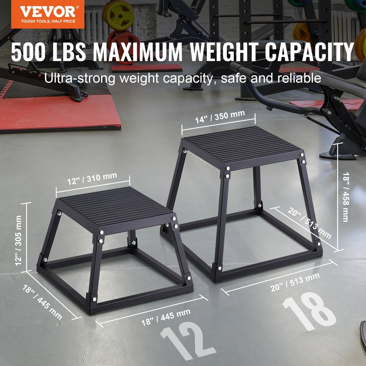 Plyometric Jump Box, 12 Inch Plyo Box, Steel Plyometric Platform and Jumping Agility Box, Anti-Slip Fitness Exercise Step Up Box for Home Gym Training, Conditioning Strength Training, Black - Image 2