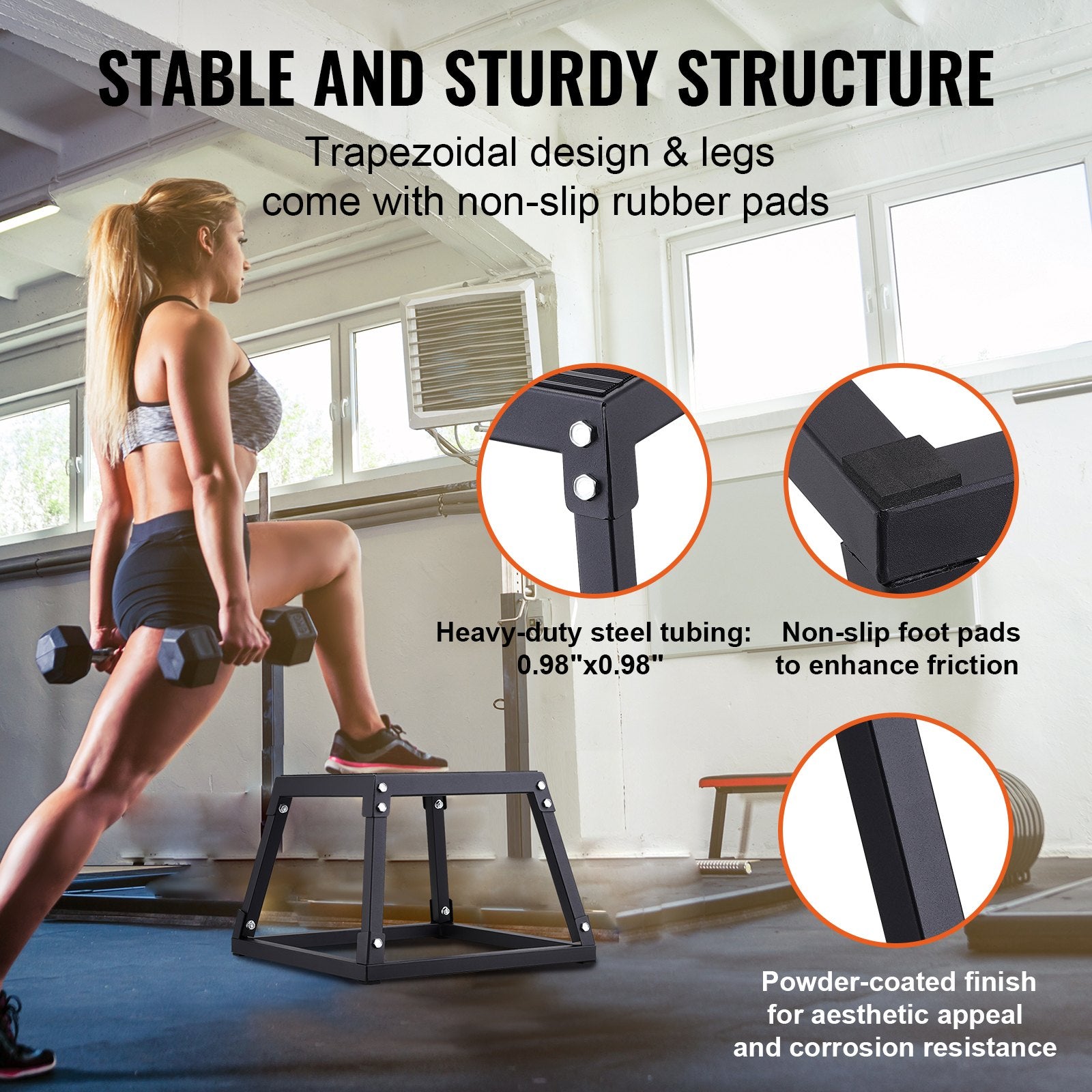 Plyometric Jump Box, 12 Inch Plyo Box, Steel Plyometric Platform and Jumping Agility Box, Anti-Slip Fitness Exercise Step Up Box for Home Gym Training, Conditioning Strength Training, Black - Image 4