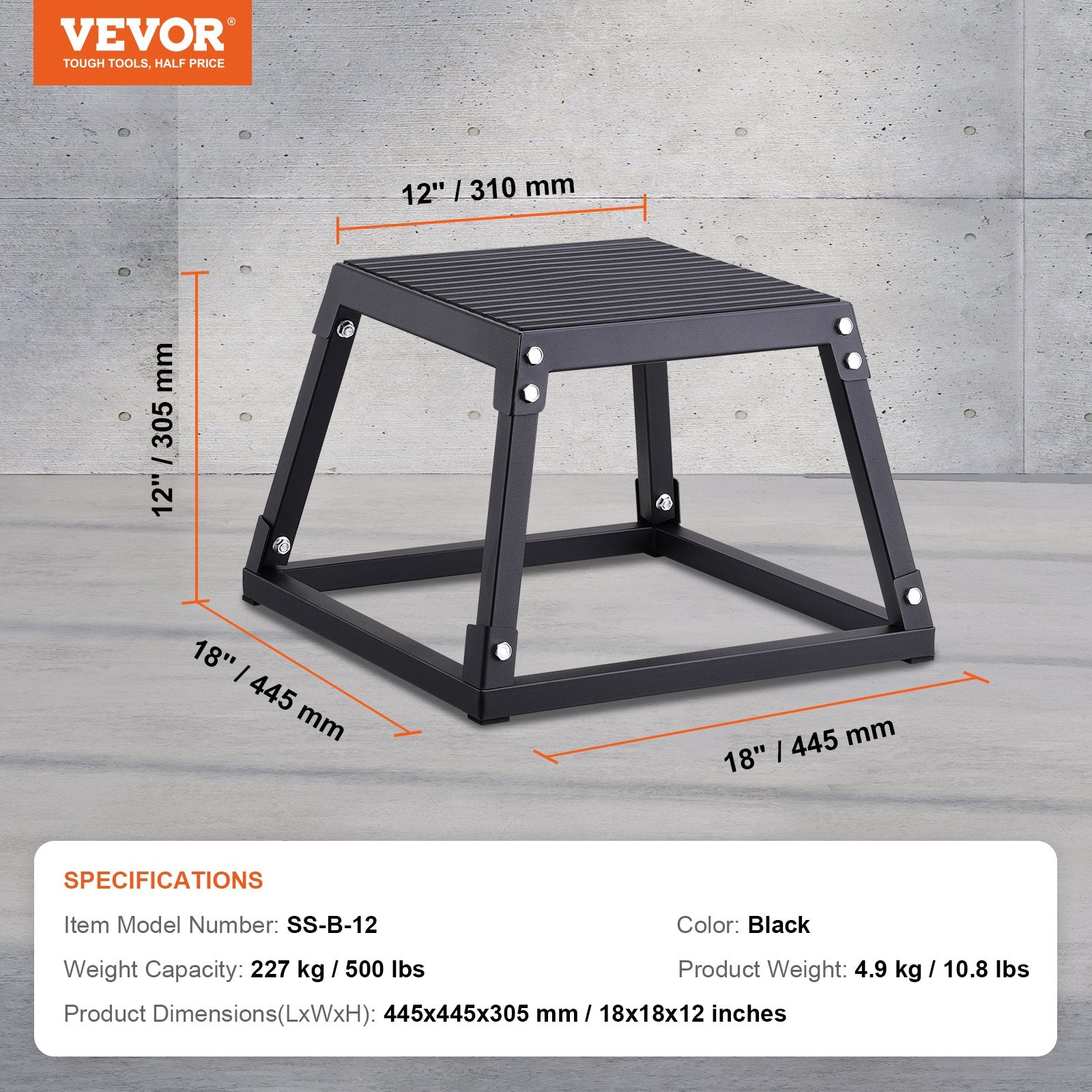 Plyometric Jump Box, 12 Inch Plyo Box, Steel Plyometric Platform and Jumping Agility Box, Anti-Slip Fitness Exercise Step Up Box for Home Gym Training, Conditioning Strength Training, Black - Image 7