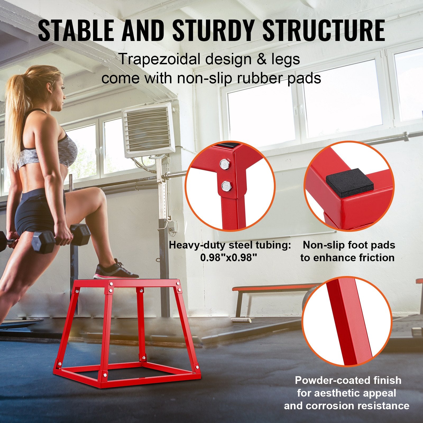 Plyometric Jump Box, 18 Inch Plyo Box, Steel Plyometric Platform and Jumping Agility Box, Anti-Slip Fitness Exercise Step Up Box for Home Gym Training, Conditioning Strength Training, Red - Image 4