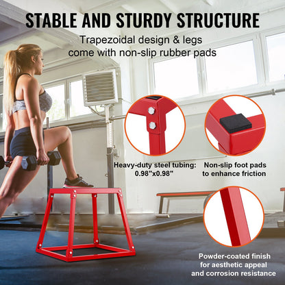 Plyometric Jump Box, 18 Inch Plyo Box, Steel Plyometric Platform and Jumping Agility Box, Anti-Slip Fitness Exercise Step Up Box for Home Gym Training, Conditioning Strength Training, Red - Image 4