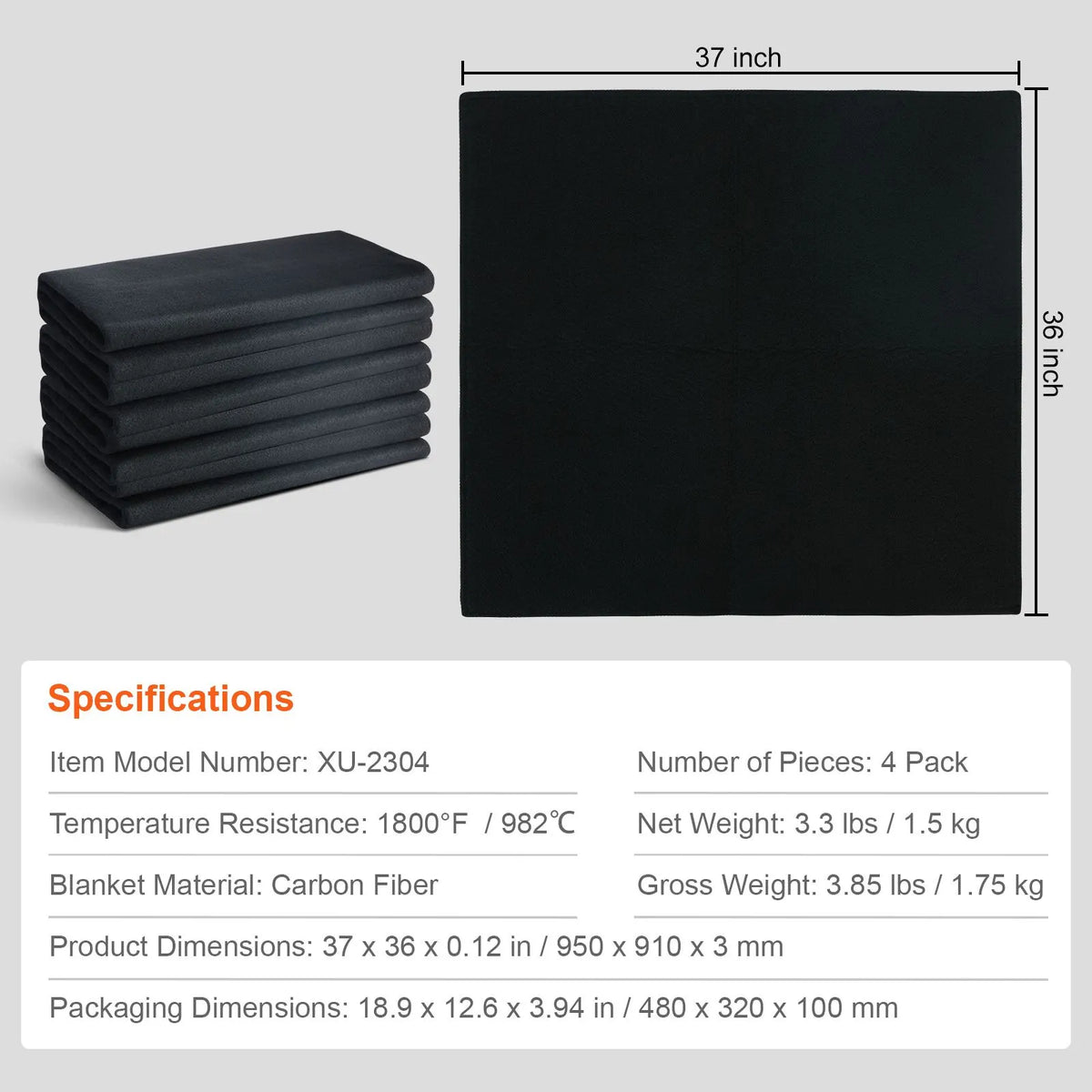 Carbon Felt Welding Blanket 4 Pack, 37" x 36" Flame Retardant Welding Blanket, Up To 1800°F Heat Resistant Blanket Set, Cuttable Carbon Fiber Fire Retardant Insulation Welding Mat Pad - Image 7